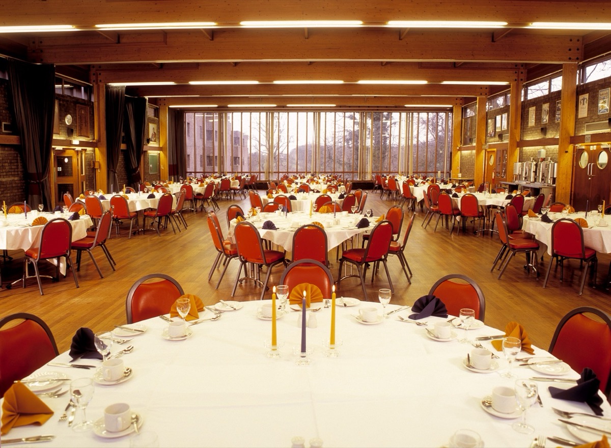 The dining hall at Collingwood College, Durham, set for a formal dinner